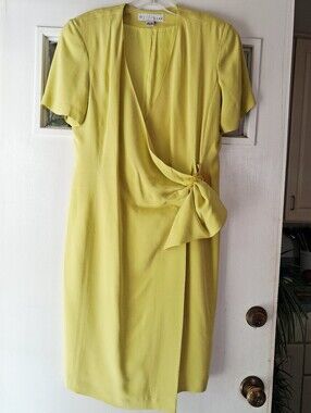 Miller Shor 100% Silk Wrap-Front Midi Dress with Side Bow
